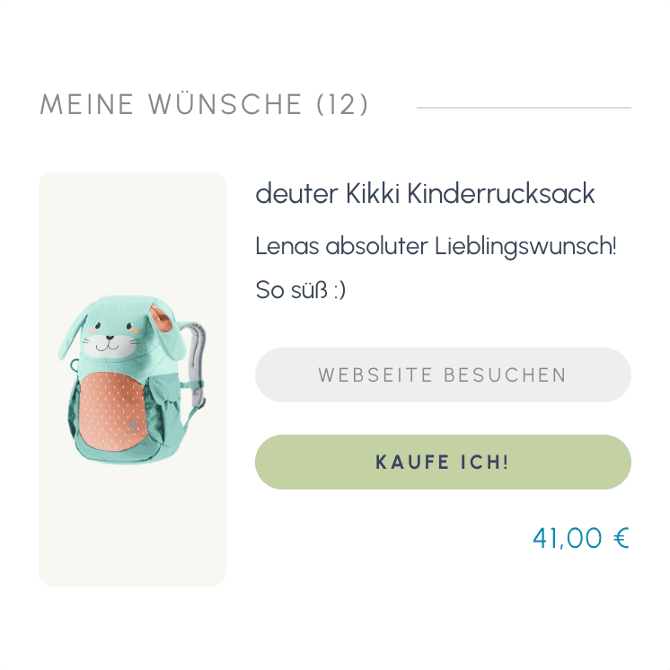 Step 2: Lena's grandma sees the wish, buys the backpack (online or in-store), and removes it from the list using the 'I'll buy it' button.