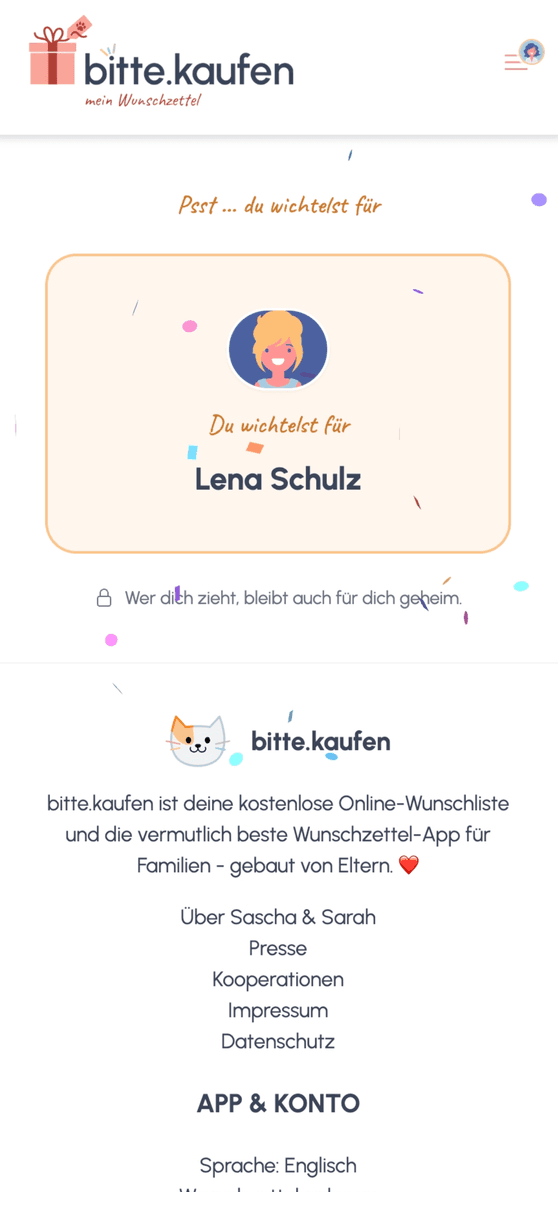 Im Browser das eigene Wichtellos aufdecken.