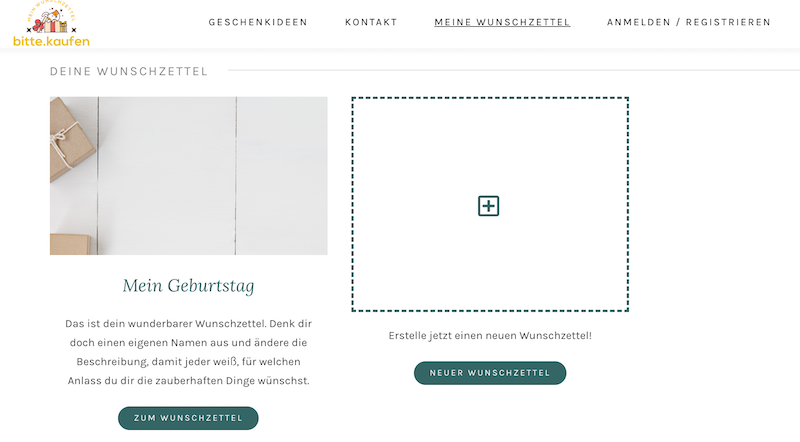 Auf deiner Wunschzettel-Seite kannst du mehrere Listen anlegen.