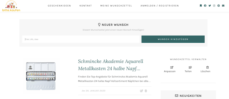 Wünsche per URL auf der Wunschliste einfügen - bitte.kaufen