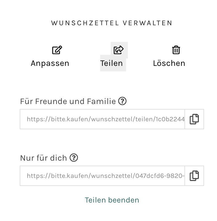 Wunschzettel mit Freunden und Familie teilen - bitte.kaufen