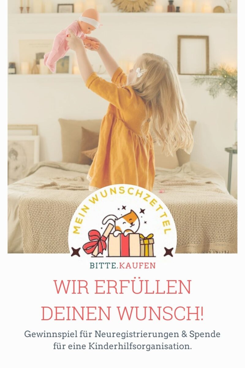 Spendenaktion - Kind spielt mit Puppe - - Wir erfüllen deinen Wunsch - bitte.kaufen