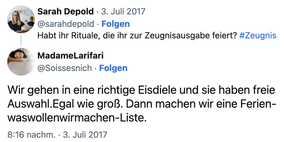 Zeugnis-Rituale in den Ferien