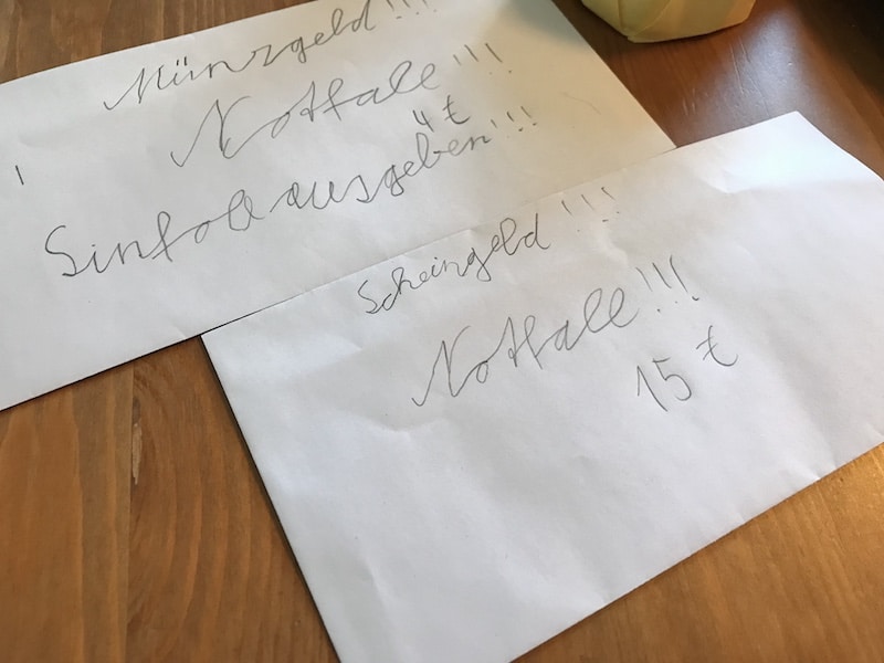 Achtung, nur sinnvoll ausgeben! Eine Notiz des Sohnes - bitte.kaufen