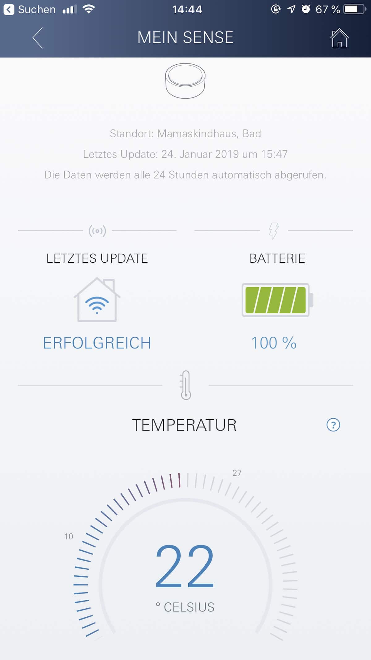 In der GROHE Ondus App sehe ich u. a. die Temperatur und die Luftfeuchtigkeit. | Mehr Infos auf Mamaskind.de
