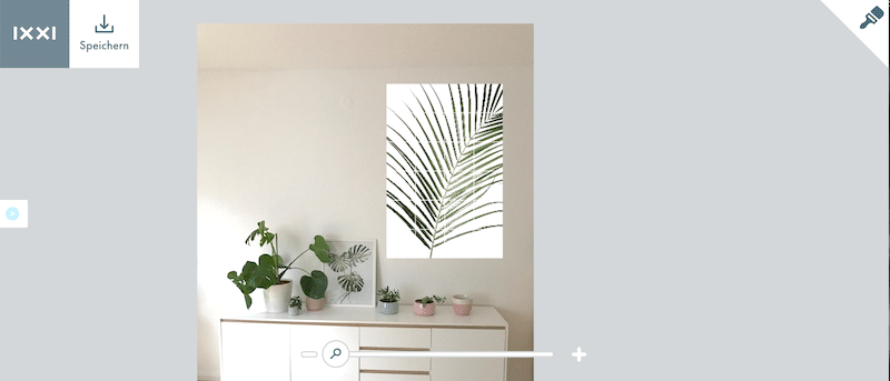 Vorschau im Tool von IXXI: so soll unser Wohnzimmer mit Collage aussehen! | Mehr Infos zur personalisierten Fotocollage auf Mamaskind.de