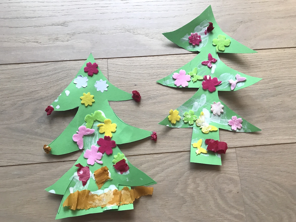 Geklebt mit selbstgemachtem Bastelleim: Weihnachtsbäume der kleinen Kinder - DIY Bastelleim - Rezept auf Mamaskind.de