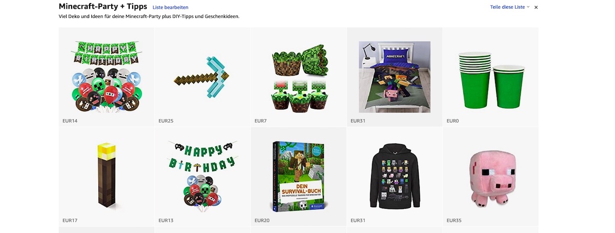 Produkte nachkaufen: Ideen für deine Minecraft-Party - mamaskind.de