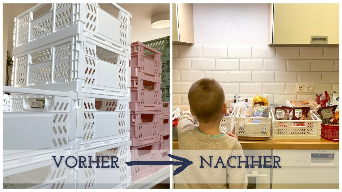 Vorher-nachher-Bild: Boxen für mehr Ordnung in der Küche - Mamaskind.de