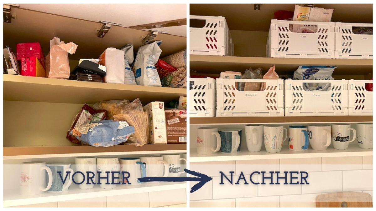 Vorher-nachher-Vergleich: Küche organisieren mit Kisten klappt perfekt - Mamaskind.de
