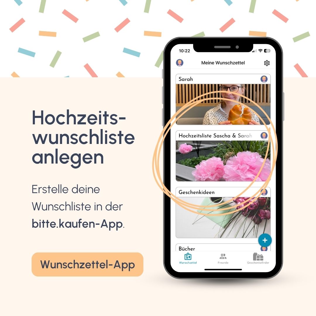 Hochzeitswunschzettel anlegen - bitte.kaufen-App oder im Browser