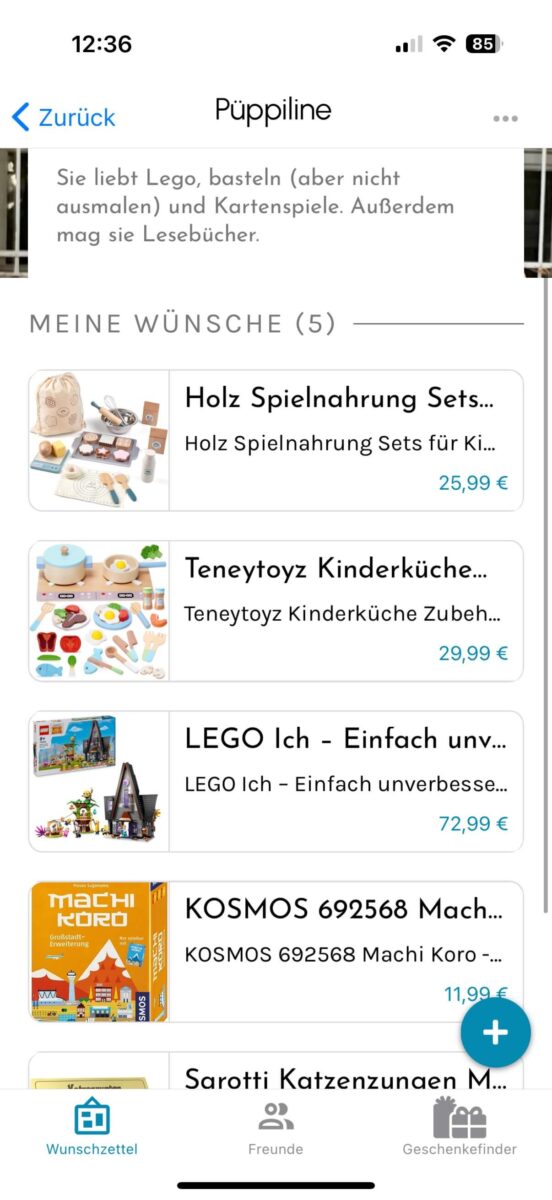 Wunschzettel zu Weihnachten in Online-Wunschlisten-App bitte.kaufen