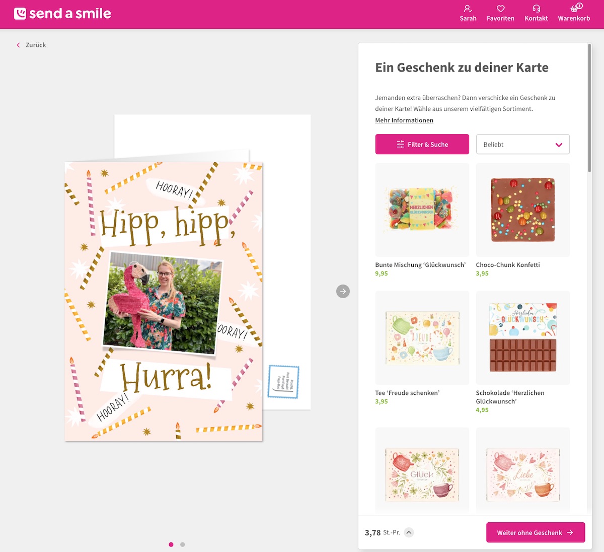 Geschenk zur Grußkarte online auswählen und per Post versenden lassen