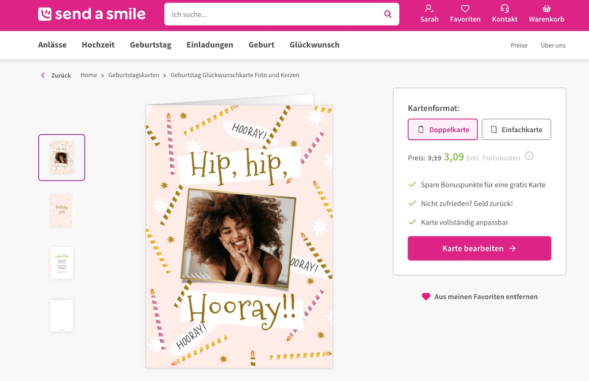send a smile Glückwunschkarte online gestalten - bitte.kaufen