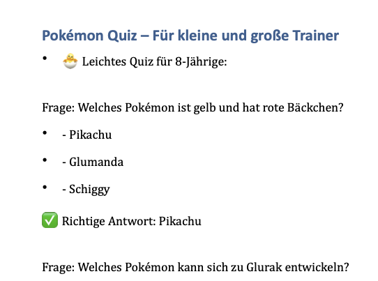 Pokémon-Quiz für Kinder